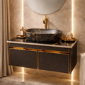 Premium Wall Mounted Stainless Steel Vanity with Black CNC Pattern & Rose gold Detailing in SS304 material (24x18.5 inch) "Complete Set"