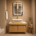 Premium Teak Wood Finish Wall Mounted Stainless Steel Vanity SS304 (24x18.5 inch) "Complete Set"
