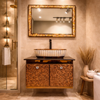 Premium Rose Gold Finish with Mosaic Pattern Wall Mounted Stainless Steel Vanity SS304 (24x18.5 inch) "Complete Set"