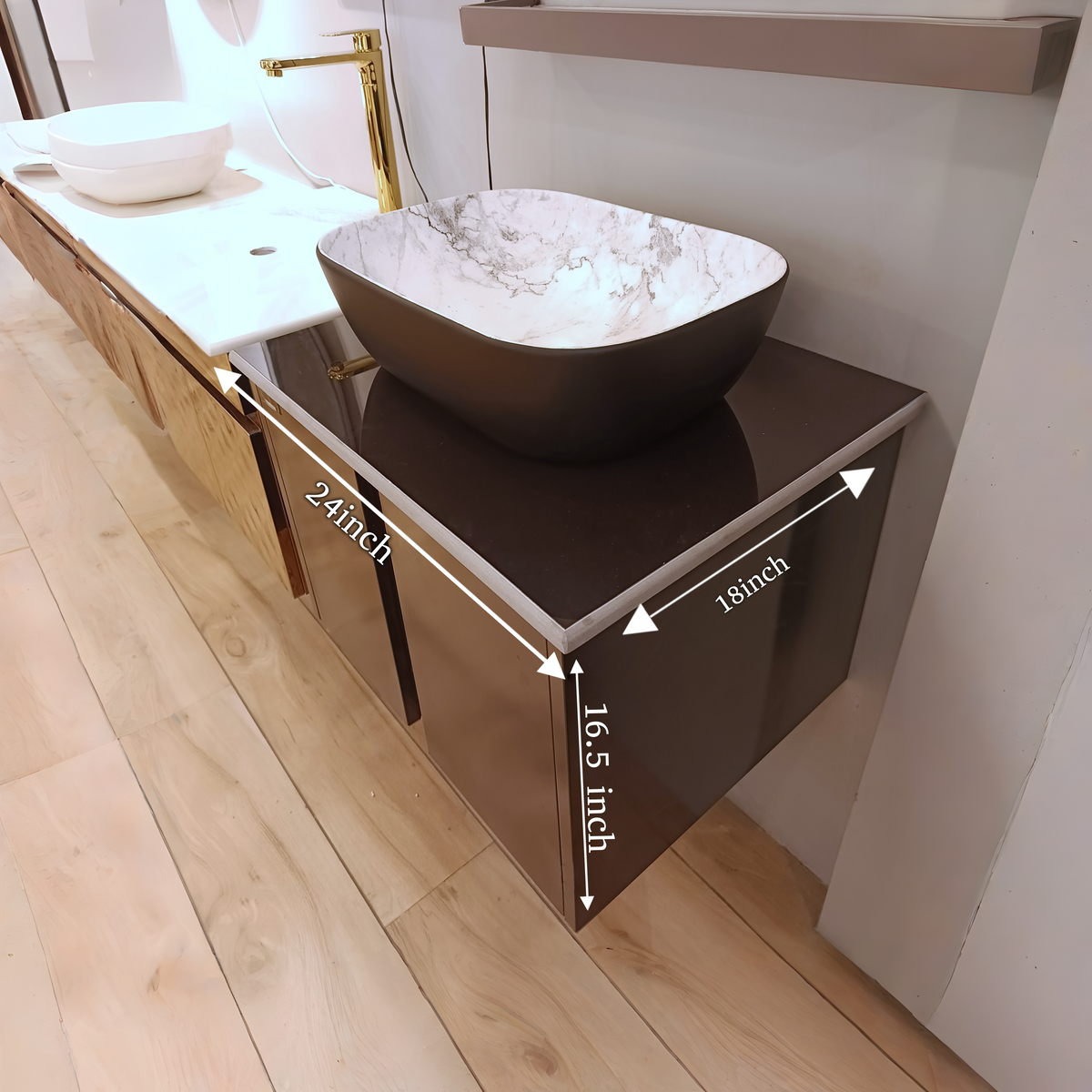 Charcoal Black Finish Wall Mounted Stainless Steel Vanity SS304 (24x18.5 inch) "Complete Set"