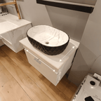 White with Pine wood Finish Wall Mounted Stainless Steel Vanity SS304 (24x18.5 inch) "Complete Set"