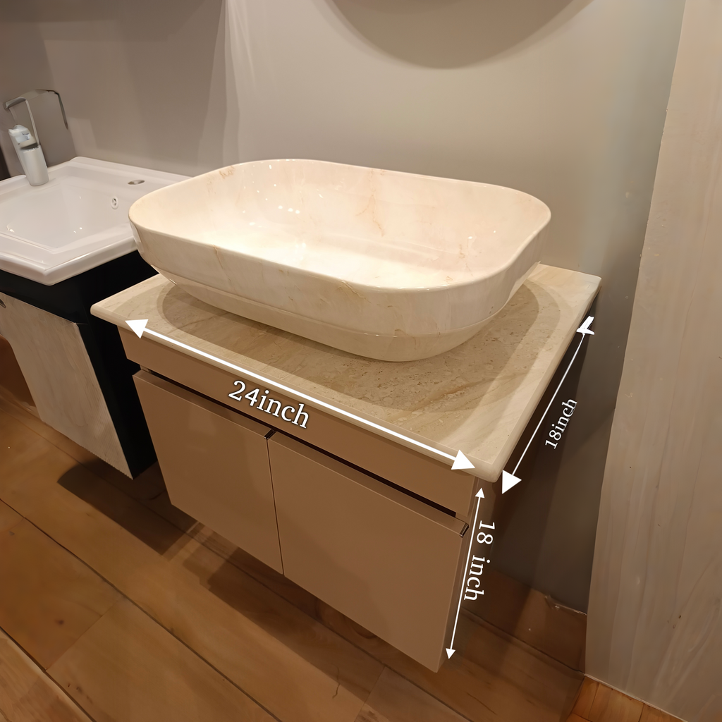 Premium Beige Finish Wall Mounted Stainless Steel Vanity SS304 (24x18.5 inch) "Complete Set"