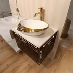 Teak Wood Finish Wall Mounted Stainless Steel Vanity SS304 (24x18.5 inch) "Complete Set"