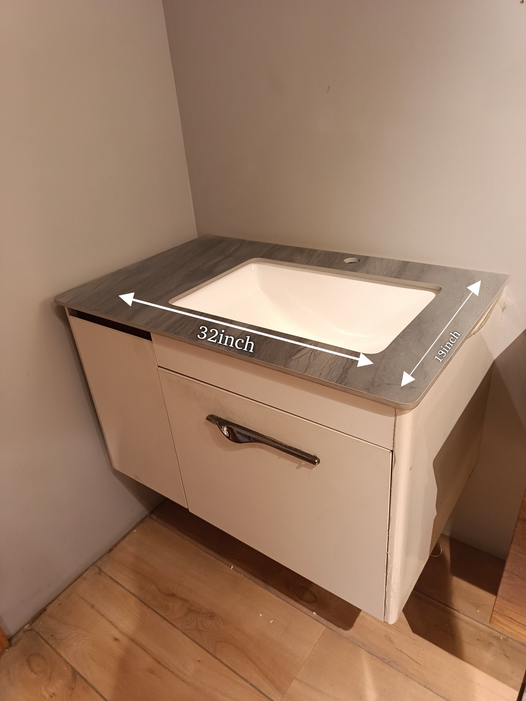 Premium Beige Finish Wall Mounted Stainless Steel Vanity SS304 (32x19 inch) "Complete Set"