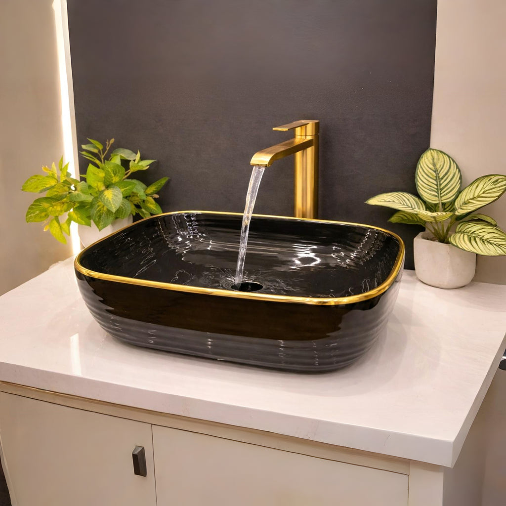 Black Mirror Gloss Finish Wall Mounted Stainless Steel Vanity SS304 (24x18.5 inch) "Complete Set"