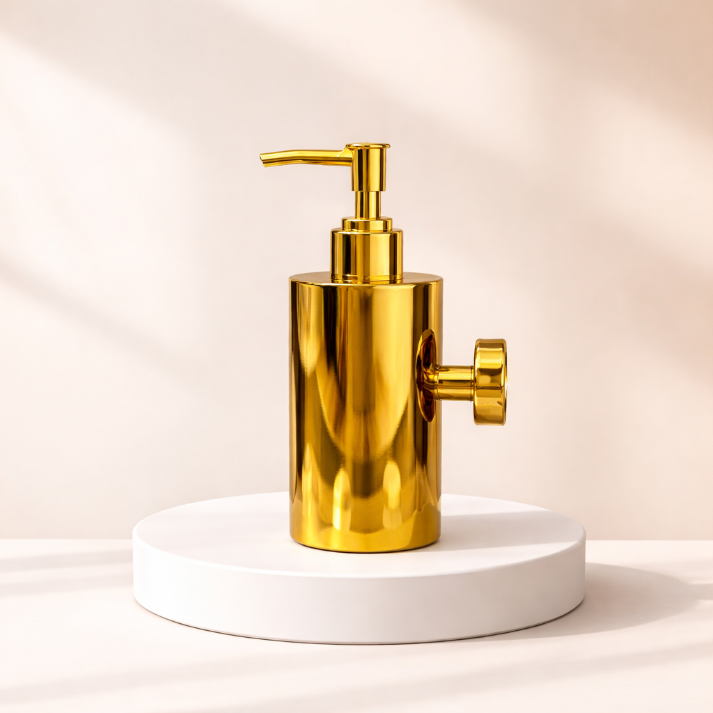 Premium Gold Finish Wall Mount Soap Dispenser – Stainless Steel, Anti-Rust, Easy Refill – Bathroom/Hotel/Office/School Use