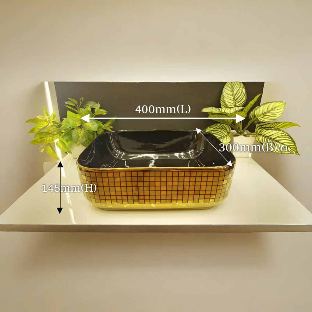 Rose Gold Finish with Mosaic Pattern Wall Mounted Stainless Steel Vanity SS304 (24x18.5 inch) "Complete Set"