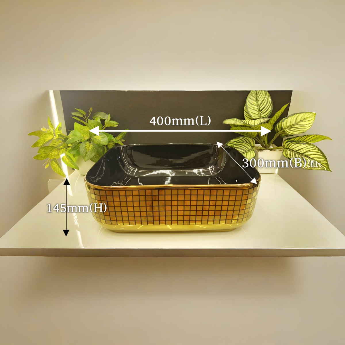 Rose Gold Finish with Mosaic Pattern Wall Mounted Stainless Steel Vanity SS304 (24x18.5 inch) "Complete Set"