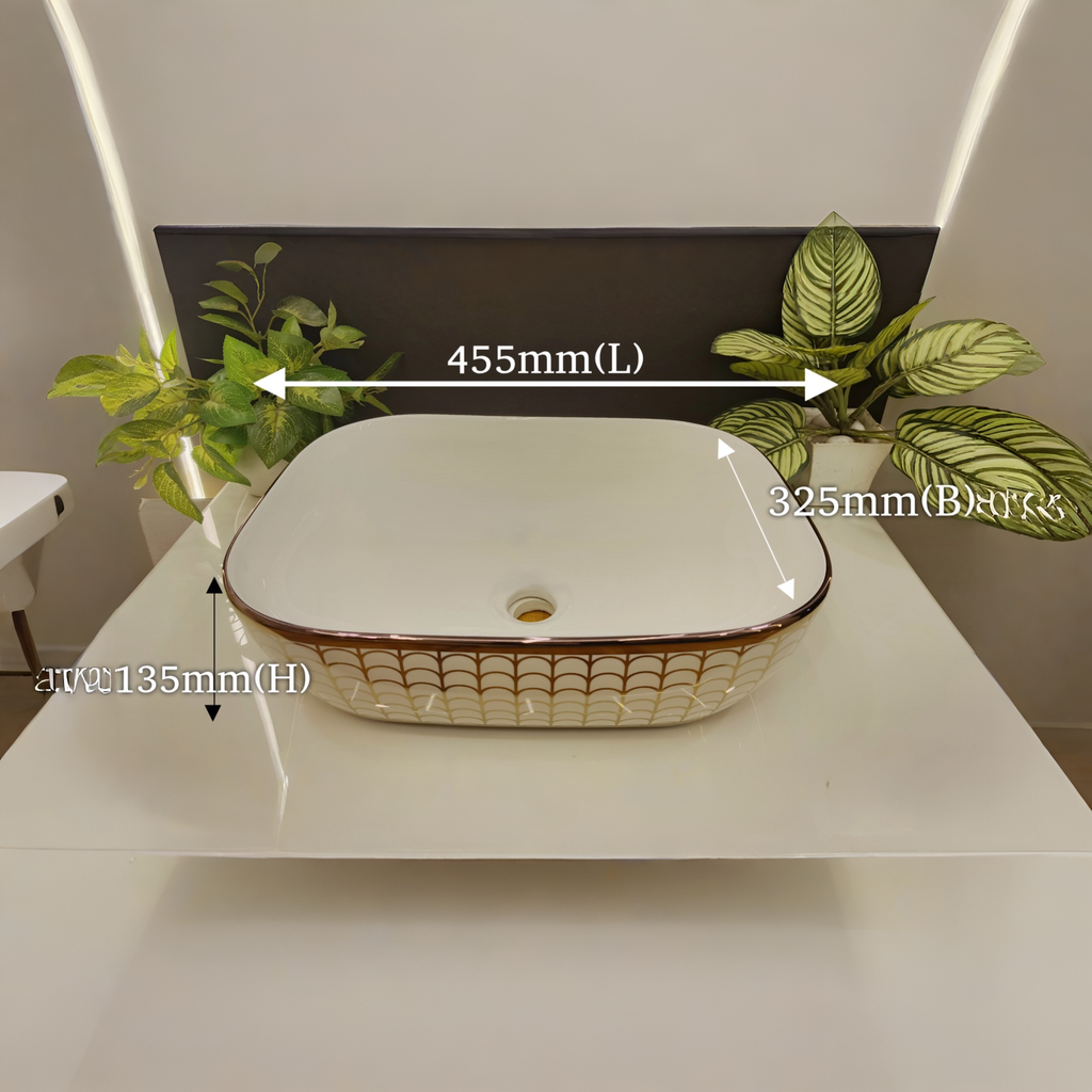 Premium Rose Gold Finish with Mosaic Pattern Wall Mounted Stainless Steel Vanity SS304 (24x18.5 inch) "Complete Set"