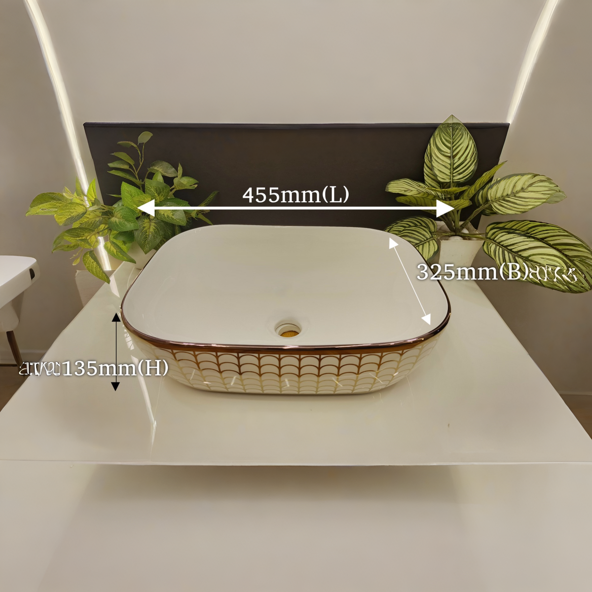 Premium Rose Gold Finish with Mosaic Pattern Wall Mounted Stainless Steel Vanity SS304 (24x18.5 inch) "Complete Set"