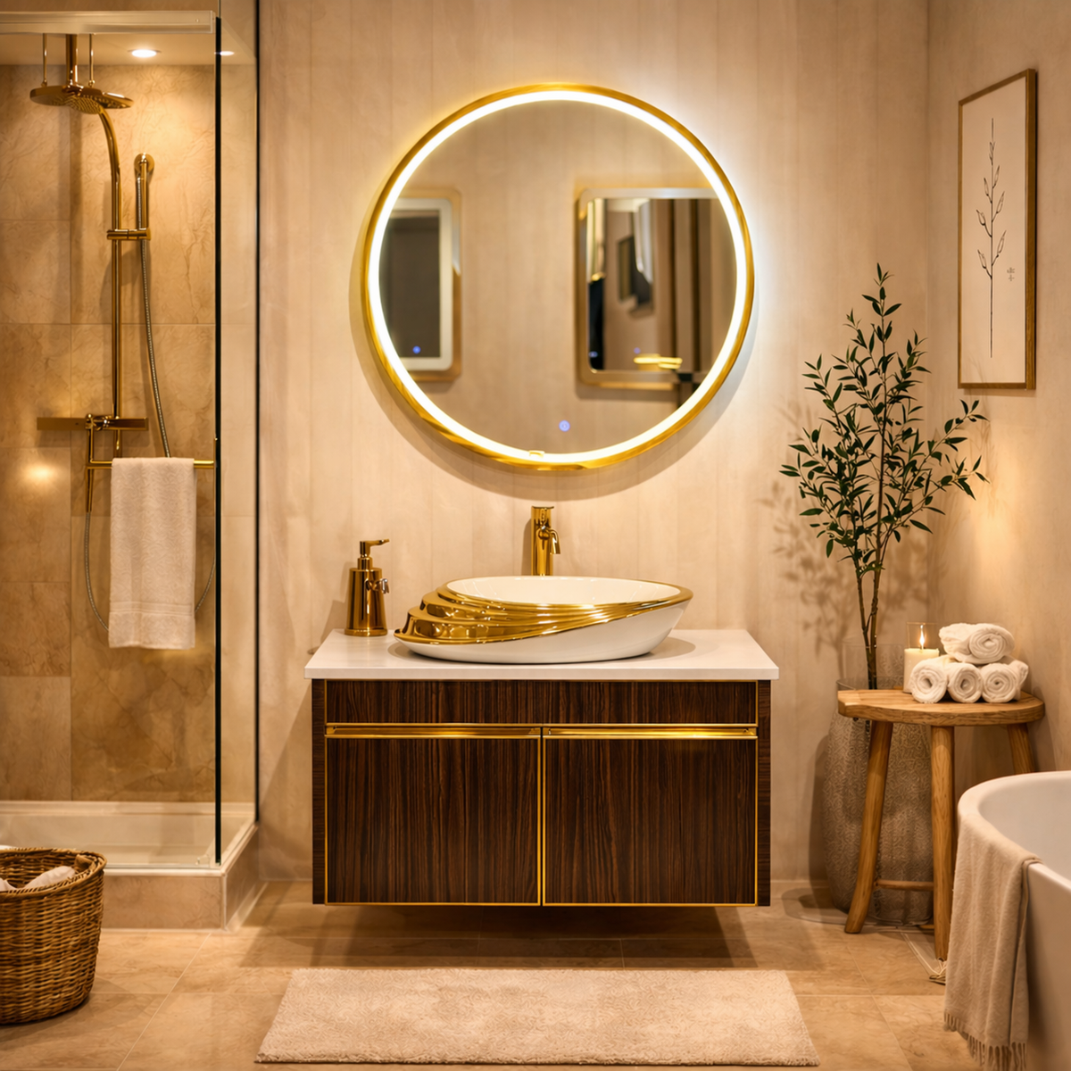 Teak Wood Finish Wall Mounted Stainless Steel Vanity SS304 (24x18.5 inch) "Complete Set"