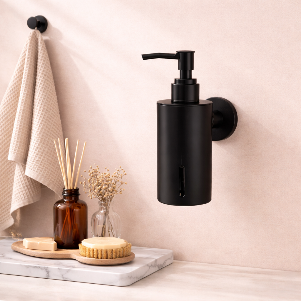 Premium Matt Black Finish Luxury Wall Mount Soap Dispenser – Stainless Steel, Anti-Rust, Easy Refill – Bathroom/Hotel/Office/School Use