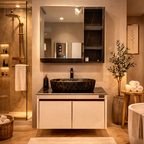 Sand Grey with CNC pattern, Wall Mounted Stainless Steel Vanity SS304 (24x18.5 inch) "Complete Set"