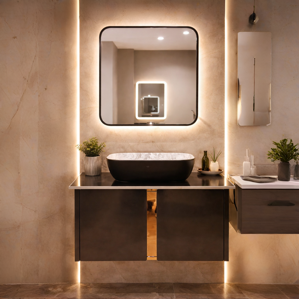 Charcoal Black Finish Wall Mounted Stainless Steel Vanity SS304 (24x18.5 inch) "Complete Set"