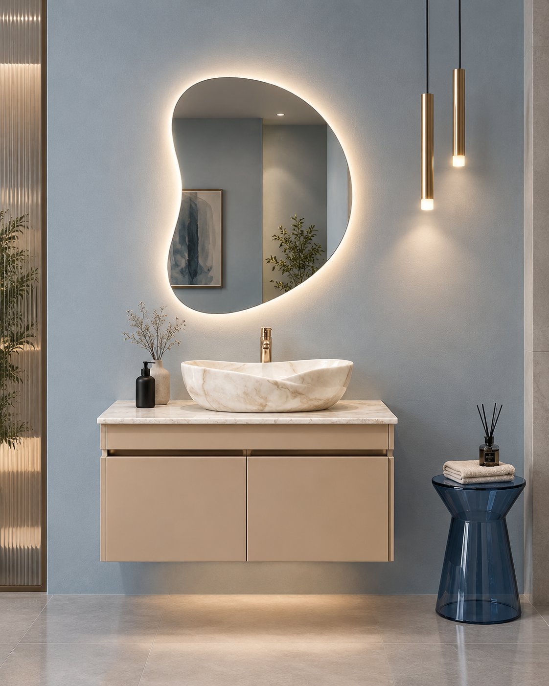 Premium Beige Finish Wall Mounted Stainless Steel Vanity SS304 (32x18.5 inch) "Complete Set"