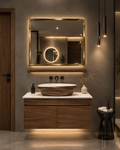 Teak Wood Finish Wall Mounted Stainless Steel Vanity SS304 (32x18.5 inch) "Complete Set"
