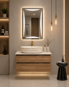 Premium Teak Wood Finish Wall Mounted Stainless Steel Vanity SS304 (24x18.5 inch) "Complete Set"