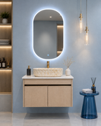 Premium Teak Wood Finish Wall Mounted Stainless Steel Vanity SS304 (24x18.5 inch) "Complete Set"