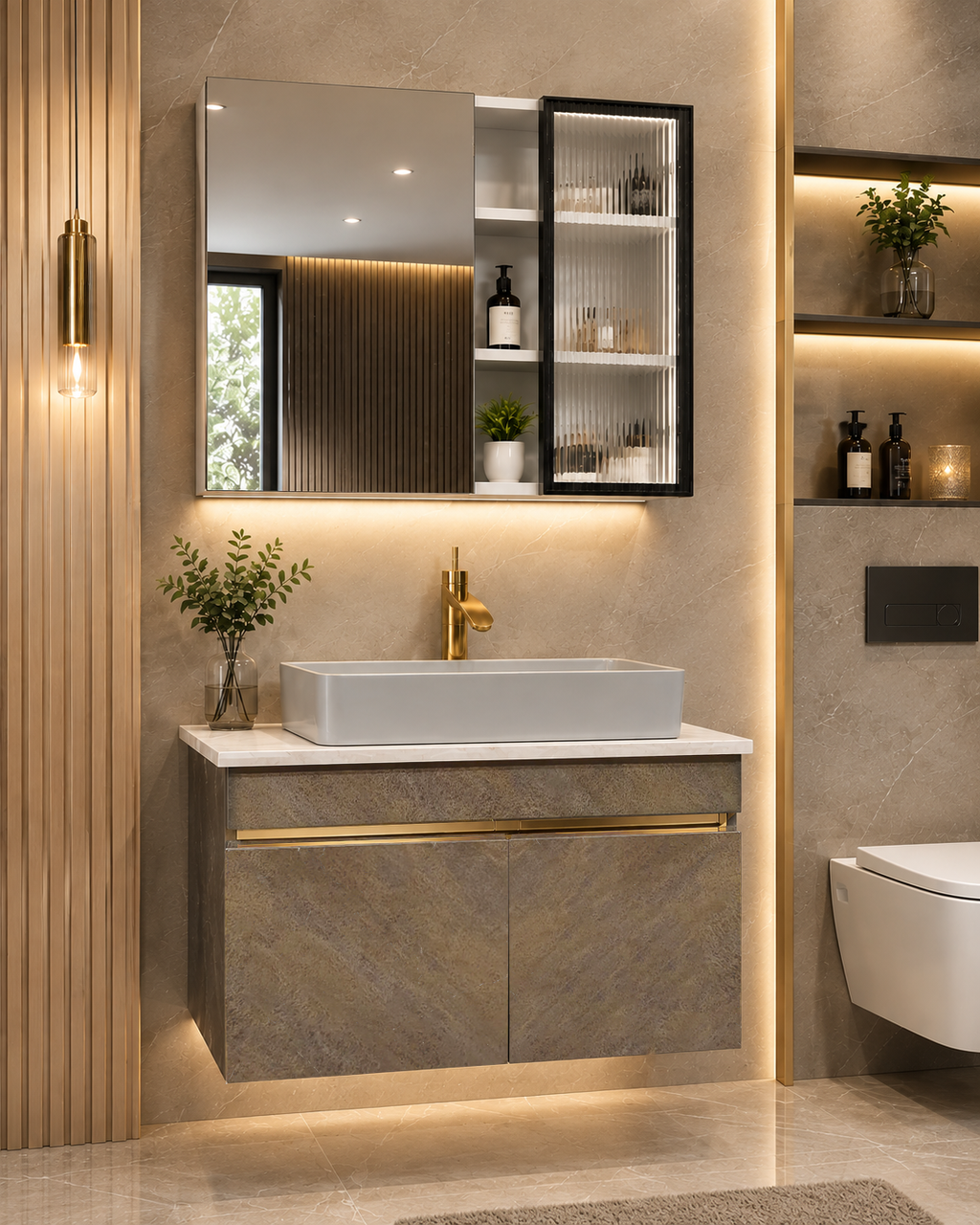 Premium armani grey Finish Wall Mounted Stainless Steel Vanity SS304 (32x18.5 inch) "Complete Set"