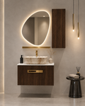 premium Teak Wood Finish Wall Mounted Stainless Steel Vanity SS304 with extra side storage (24x18.5 inch) "Complete Set"