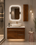 Premium Teak wood Finish Wall Mounted Stainless Steel Vanity SS304 with extra side storage  (24x18.5 inch) "Complete Set"