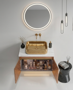 Diamond Cut Style Wall Mounted Stainless Steel Vanity in premium Rose Gold Finish SS304 (24x18.5 inch) "Complete Set"