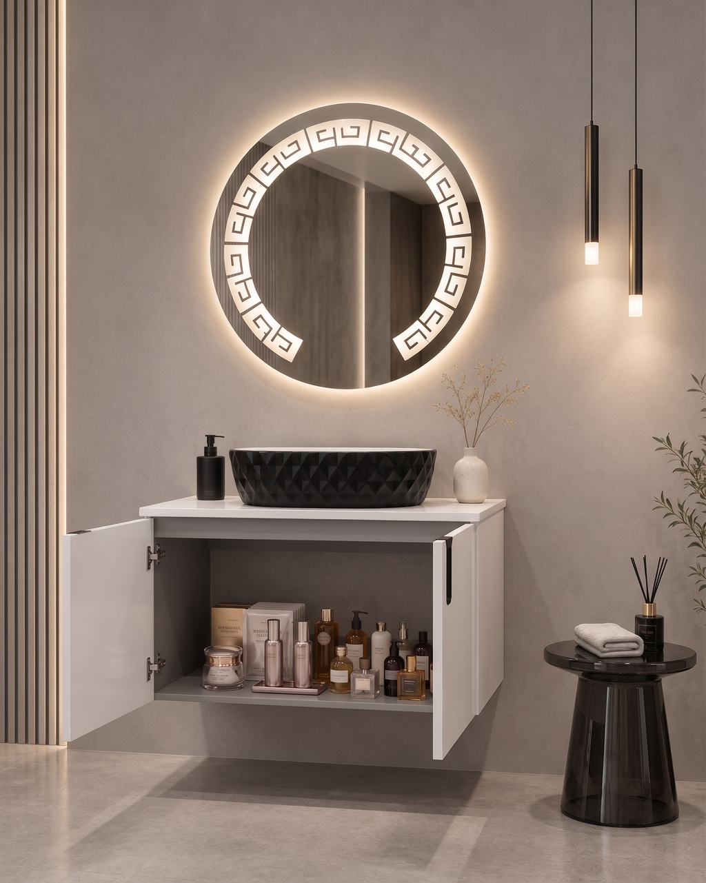 Premium Teeth White Finish Wall Mounted Stainless Steel Vanity SS304 with black detailing (24x18.5 inch) "Complete Set"