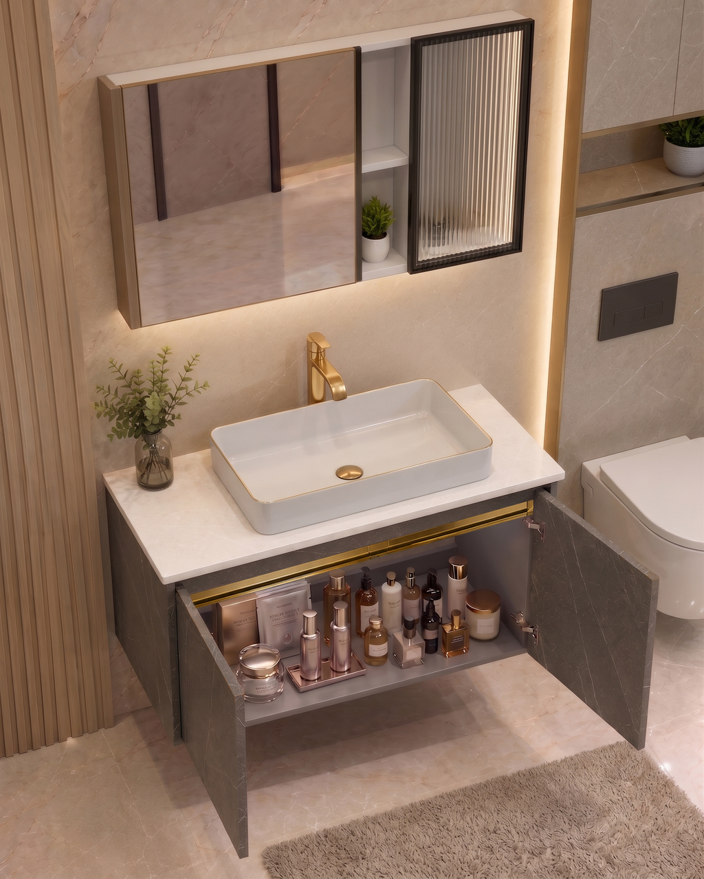Premium armani grey Finish Wall Mounted Stainless Steel Vanity SS304 (32x18.5 inch) "Complete Set"