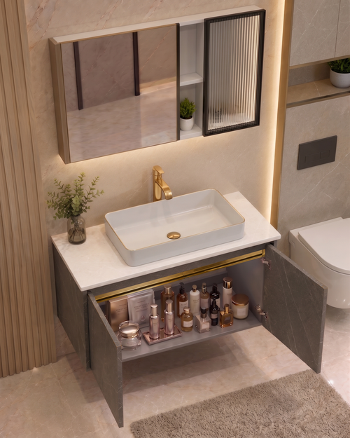 Premium armani grey Finish Wall Mounted Stainless Steel Vanity SS304 (32x18.5 inch) "Complete Set"