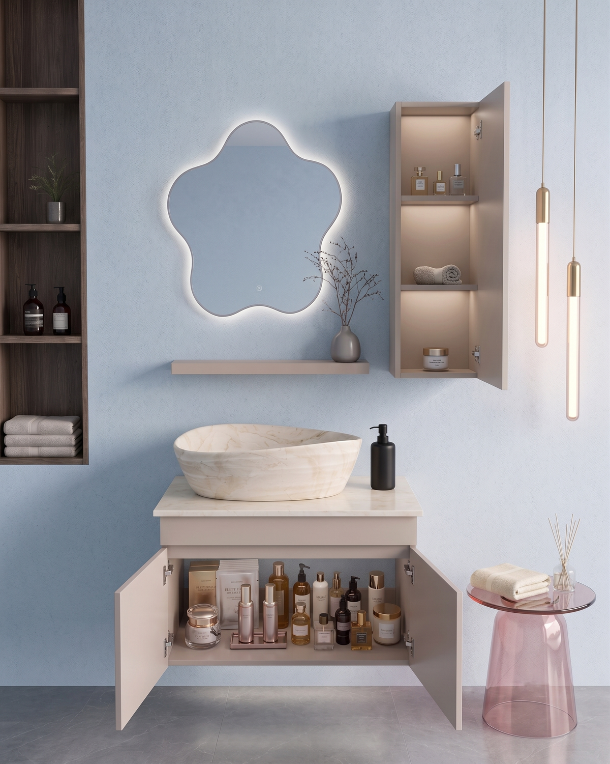 Premium Beige Finish Wall Mounted Stainless Steel Vanity SS304 (24x18.5 inch) "Complete Set"