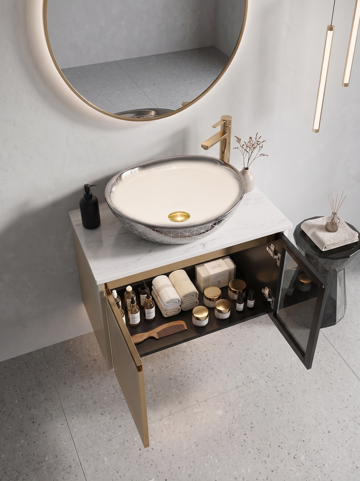 premium moon grey with black Finish Wall Mounted Stainless Steel Vanity SS304 (24x18.5 inch) "Complete Set"