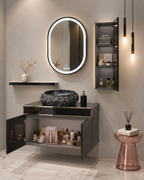 Black Mirror Gloss Finish Wall Mounted Stainless Steel Vanity with Rose Gold detailing SS304 (32x18.5 inch) "Complete Set"