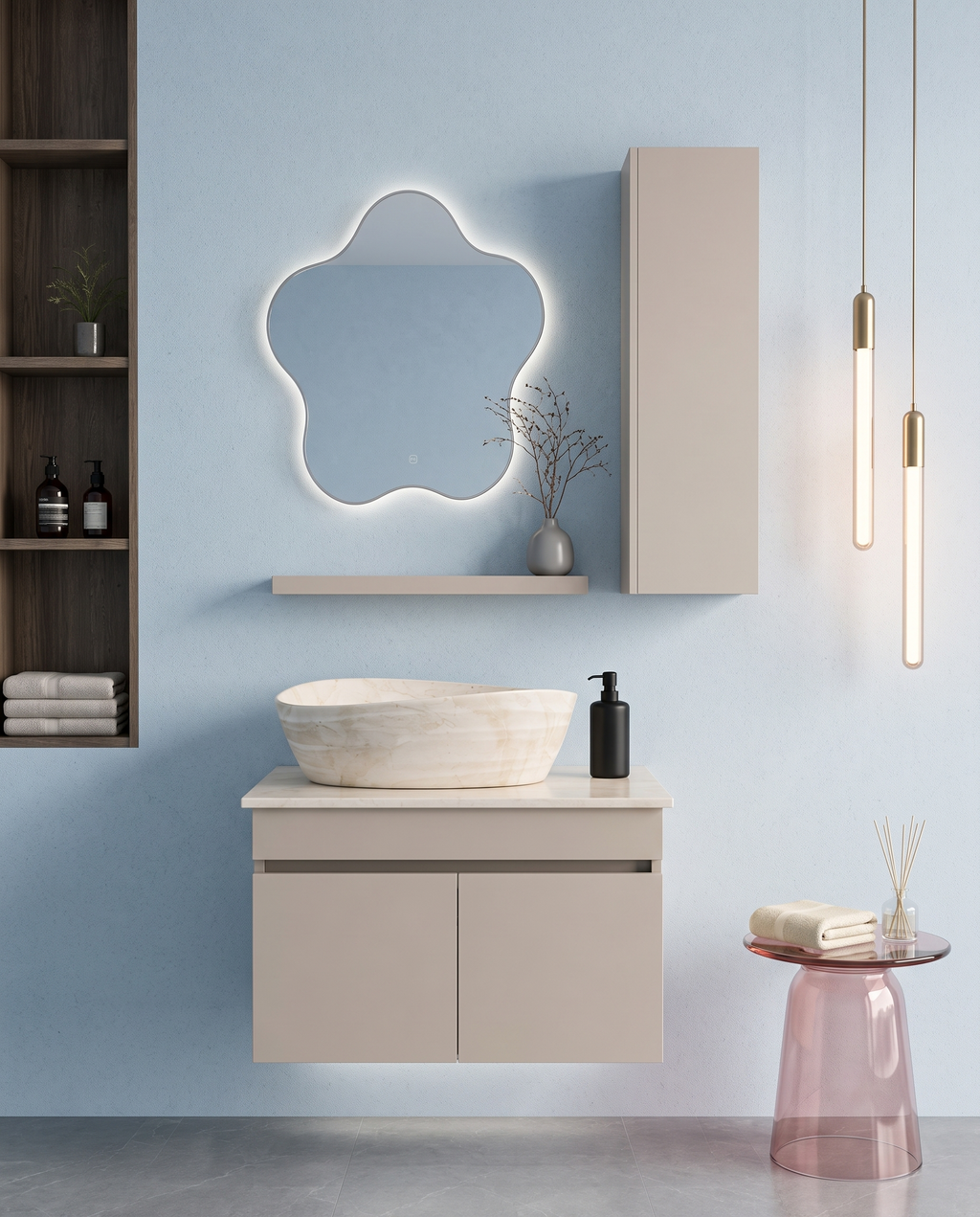Premium Beige Finish Wall Mounted Stainless Steel Vanity SS304 (24x18.5 inch) "Complete Set"