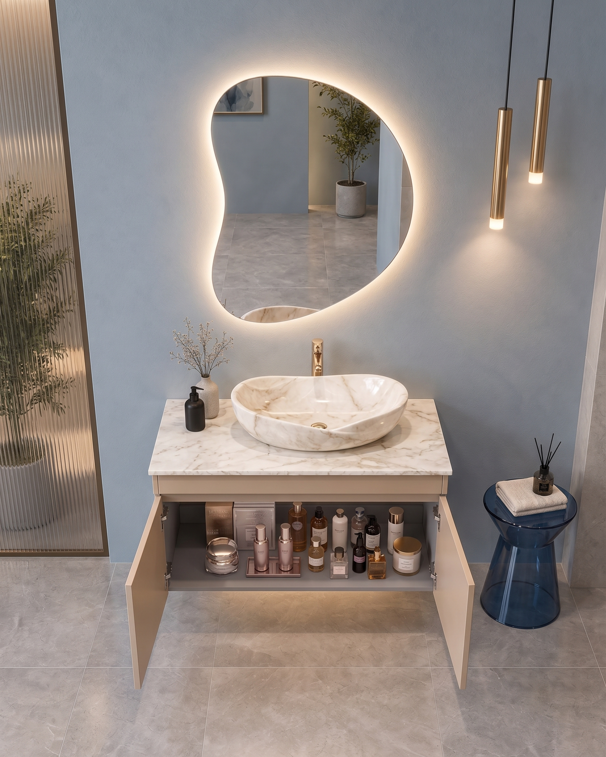 Premium Beige Finish Wall Mounted Stainless Steel Vanity SS304 (32x18.5 inch) "Complete Set"