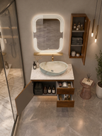 Premium Teak wood Finish Wall Mounted Stainless Steel Vanity SS304 with extra side storage  (24x18.5 inch) "Complete Set"