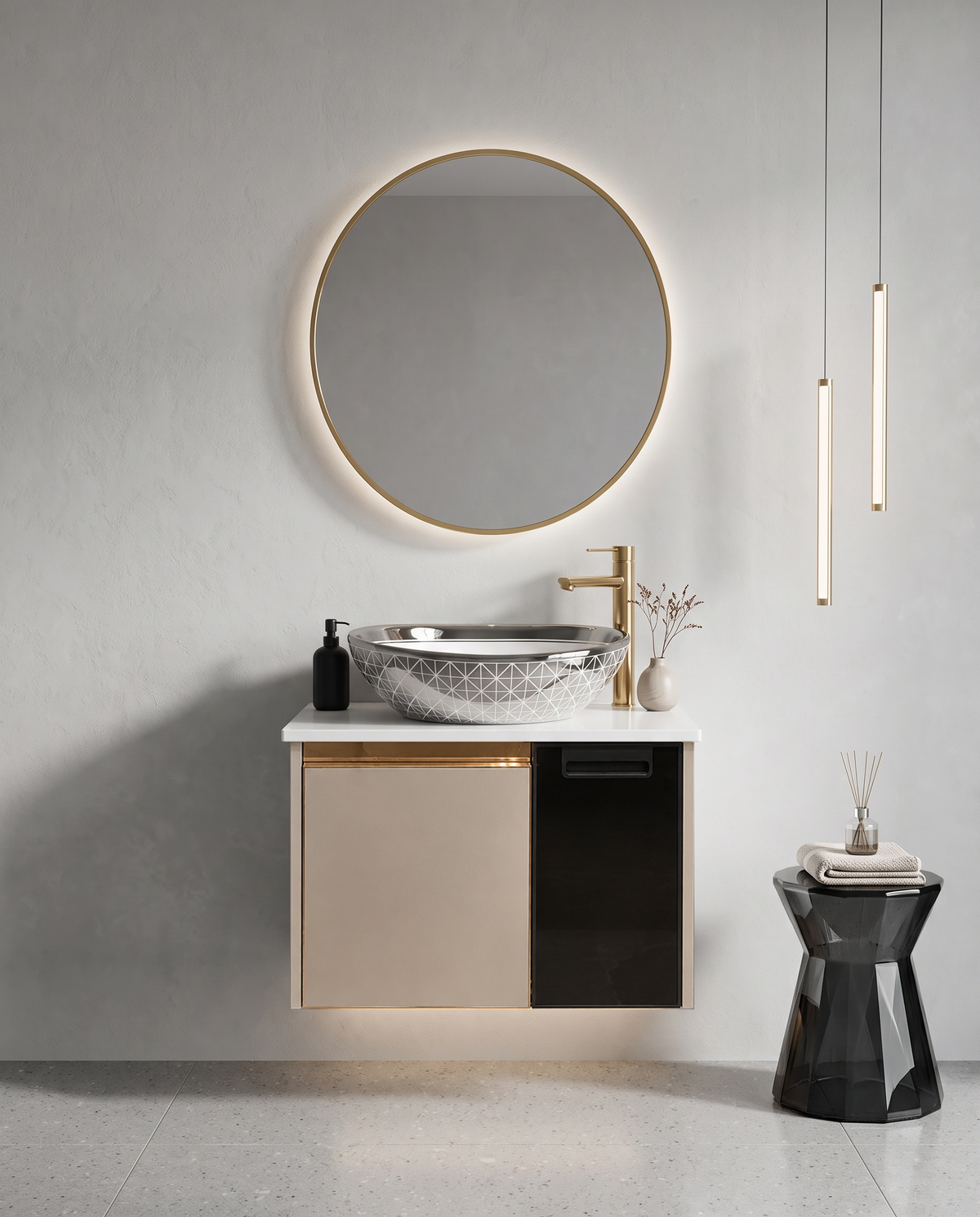 premium moon grey with black Finish Wall Mounted Stainless Steel Vanity SS304 (24x18.5 inch) "Complete Set"