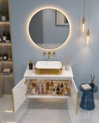 White Satvario Finish Wall Mounted with Gold detailing, now in Stainless Steel Material SS304 (24x18.5 inch) "Complete Set"
