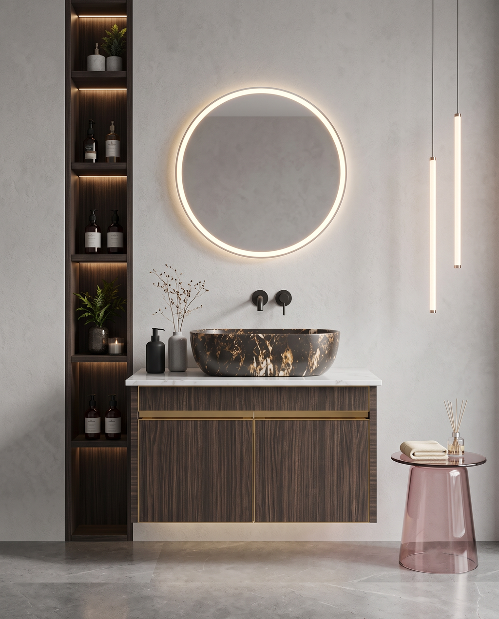 Teak Wood with red acid twig Finish Wall Mounted Stainless Steel Vanity SS304 (24x18.5 inch) "Complete Set"