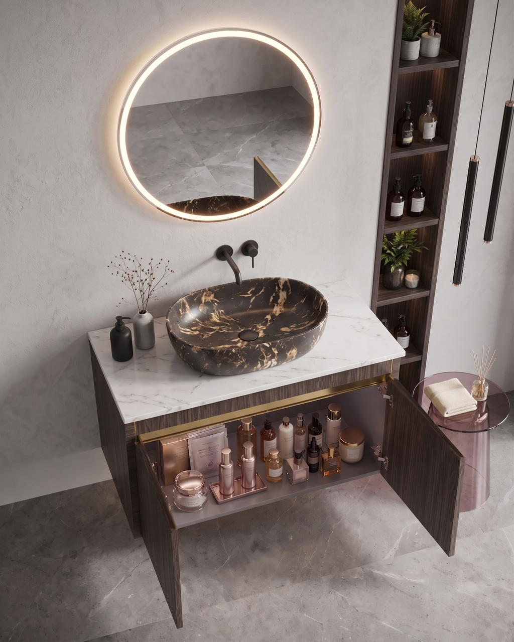 Teak Wood with red acid twig Finish Wall Mounted Stainless Steel Vanity SS304 (24x18.5 inch) "Complete Set"