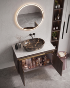 Teak Wood with red acid twig Finish Wall Mounted Stainless Steel Vanity SS304 (24x18.5 inch) "Complete Set"