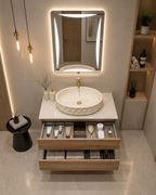 Premium Teak Wood Finish Wall Mounted Stainless Steel Vanity SS304 (24x18.5 inch) "Complete Set"