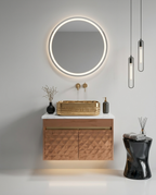 Diamond Cut Style Wall Mounted Stainless Steel Vanity in premium Rose Gold Finish SS304 (24x18.5 inch) "Complete Set"