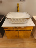 Diamond Cut Style Wall Mounted Stainless Steel Vanity in Rose Gold Finish SS304 (24x18.5 inch) "Complete Set"