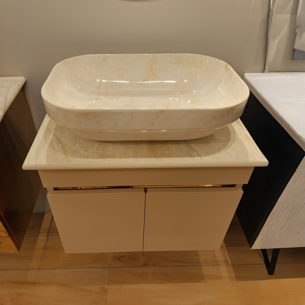 Premium Beige Finish Wall Mounted Stainless Steel Vanity SS304 (24x18.5 inch) "Complete Set"
