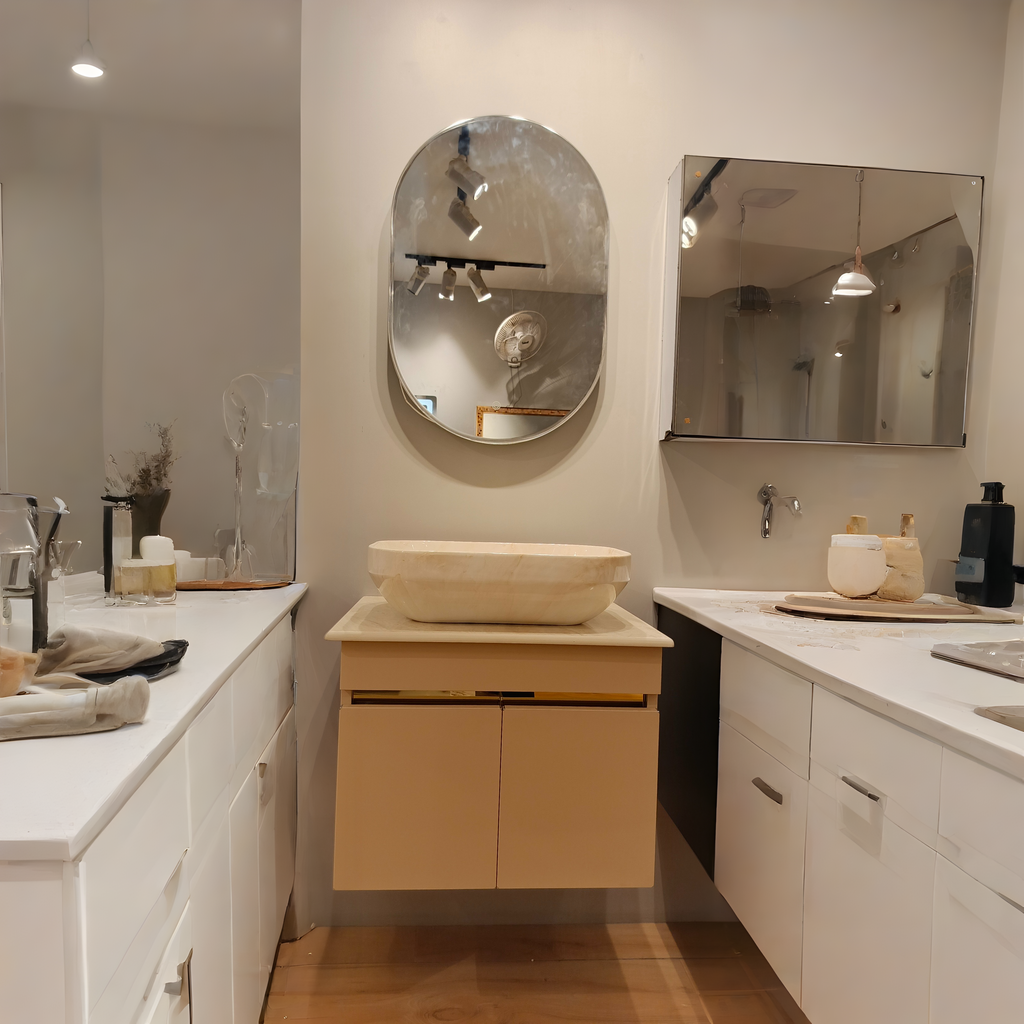 Premium Beige Finish Wall Mounted Stainless Steel Vanity SS304 (24x18.5 inch) "Complete Set"