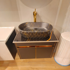 Premium Wall Mounted Stainless Steel Vanity with Black CNC Pattern & Rose gold Detailing in SS304 material (24x18.5 inch) "Complete Set"