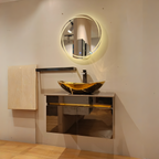 Black Mirror Gloss Finish Wall Mounted Stainless Steel Vanity with Rose Gold detailing SS304 (32x18.5 inch) "Complete Set"