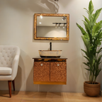 Premium Rose Gold Finish with Mosaic Pattern Wall Mounted Stainless Steel Vanity SS304 (24x18.5 inch) "Complete Set"