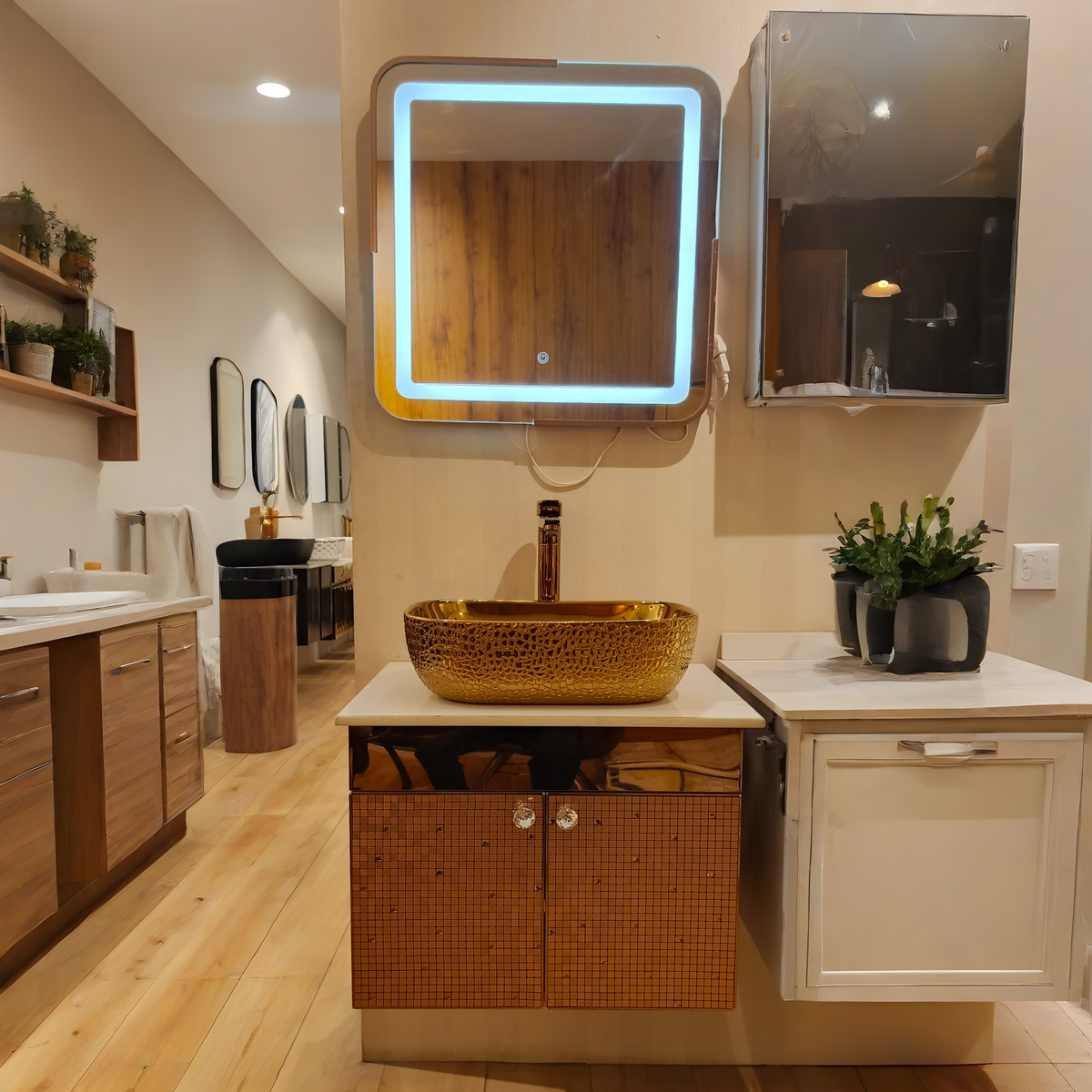 Premium Rose Gold Finish with Mosaic Pattern Wall Mounted Stainless Steel Vanity SS304 (24x18.5 inch) "Complete Set"