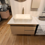 Premium Beige Finish Wall Mounted Stainless Steel Vanity SS304 with rose gold detailing (32x18.5 inch) "Complete Set"